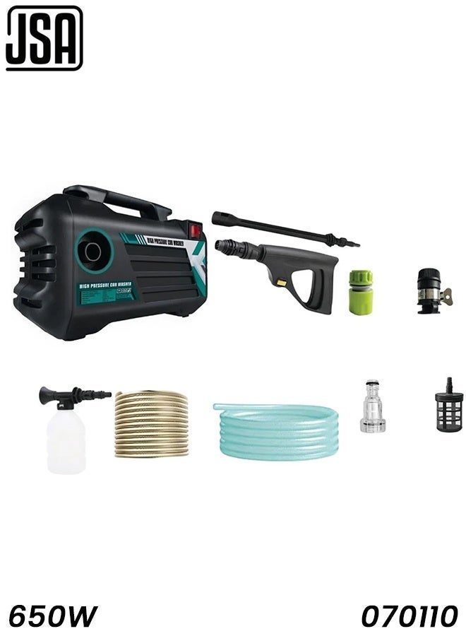 JSA 070110 High Pressure Car Washer 650W Portable Pressure Washer Machine with Spray Gun, Foam Bottle, Water Inlet Pipe, Quick Connector, Filter Screen and Long Hose for Car Bike Home Garden Cleaning - Image 1