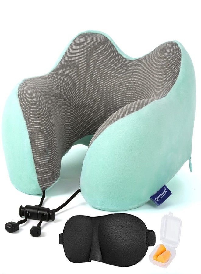 GOTDYA Travel Pillow,Travel Neck Pillows for Sleeping,100% Pure Memory Foam Soft Comfort & Support Pillow for Airplane/Car/Office&Home Rest Use-Blue Green - Image 1