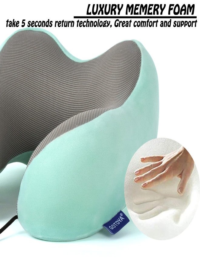 GOTDYA Travel Pillow,Travel Neck Pillows for Sleeping,100% Pure Memory Foam Soft Comfort & Support Pillow for Airplane/Car/Office&Home Rest Use-Blue Green - Image 3