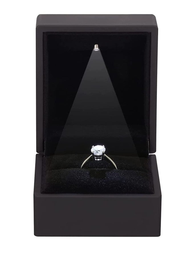 KAKKOII Jewelry Ring Box with LED Light Velvet Earrings Gift Box for Proposal Engagement Wedding Anniversary (Black) - Image 3