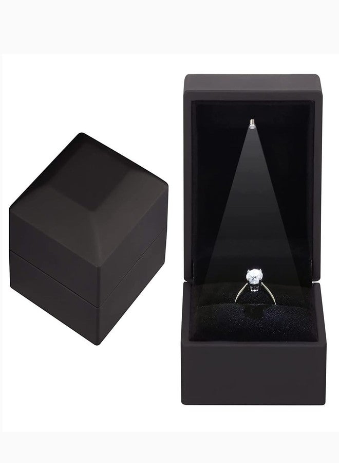KAKKOII Jewelry Ring Box with LED Light Velvet Earrings Gift Box for Proposal Engagement Wedding Anniversary (Black) - Image 1