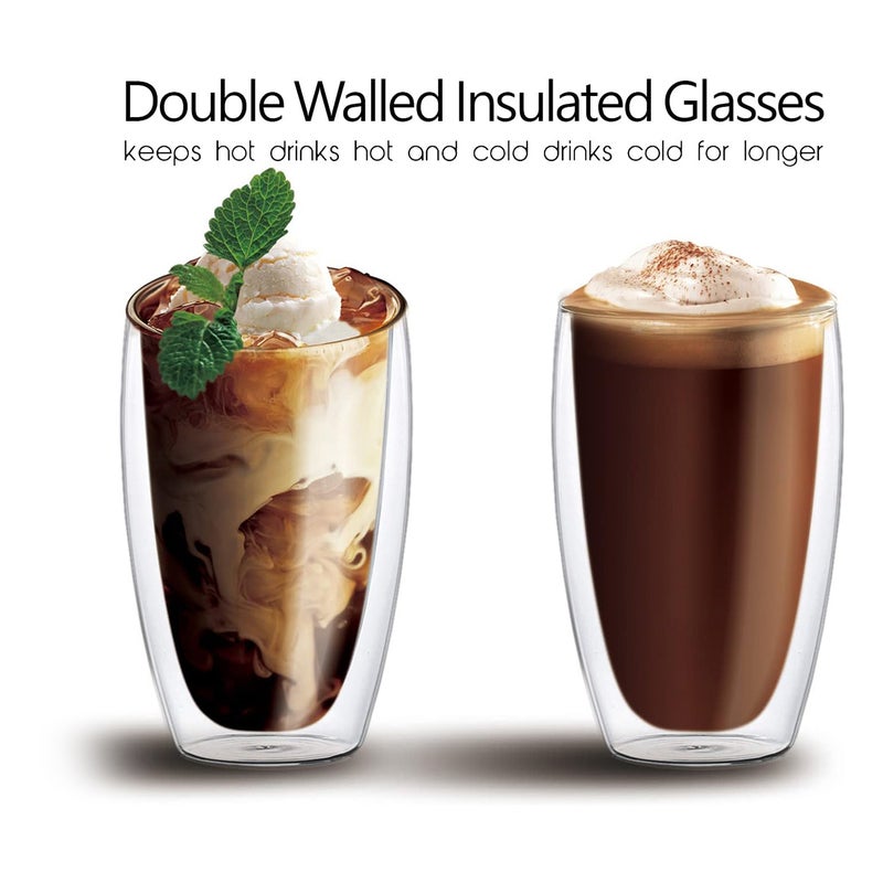 كويزين أرت طقم أكواب زجاجية مزدوجة الجدار من زجاج البوروسيليكات من كويزين آرت، سعة 450 مل، قطعتان | أكواب شفافة مقاومة للحرارة للشاي والقهوة واللاتيه | زجاج معزول وآمن للاستخدام في الميكروويف وغسالة الصحون - Image 5