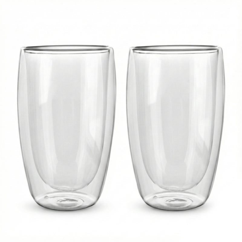 كويزين أرت طقم أكواب زجاجية مزدوجة الجدار من زجاج البوروسيليكات من كويزين آرت، سعة 450 مل، قطعتان | أكواب شفافة مقاومة للحرارة للشاي والقهوة واللاتيه | زجاج معزول وآمن للاستخدام في الميكروويف وغسالة الصحون - Image 1