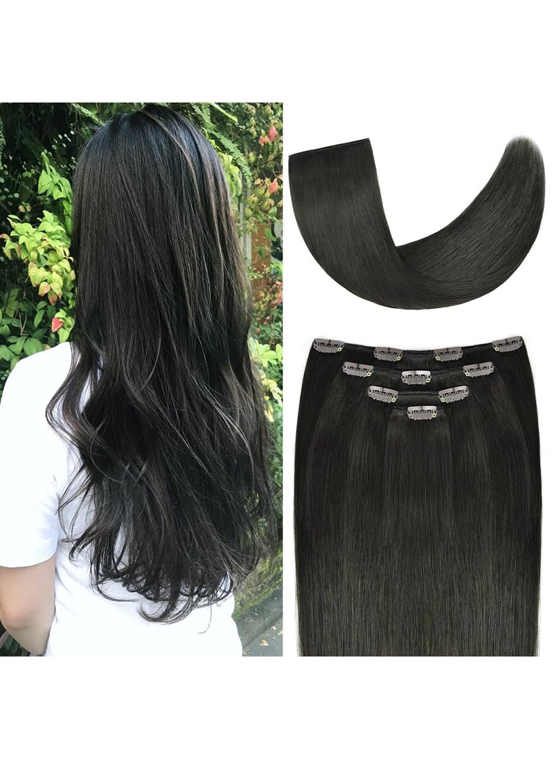 Winsky - 14 Clip in Hair Extensions Remy Human Hair for Women  Silky Straight Human Hair Clip in Extensions 50grams 4pieces Natural Black 1B Color - Image 1