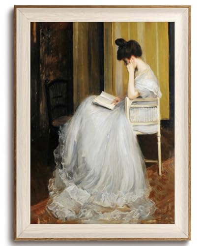 KISSFOX Framed Wall Art Vintage Wall Decor Lady Reading Canvas Art Woman Pictures Mid Century Paintings Aesthetic Artwork For Living Room Bedroom Bathroom Kitchen - Image 1