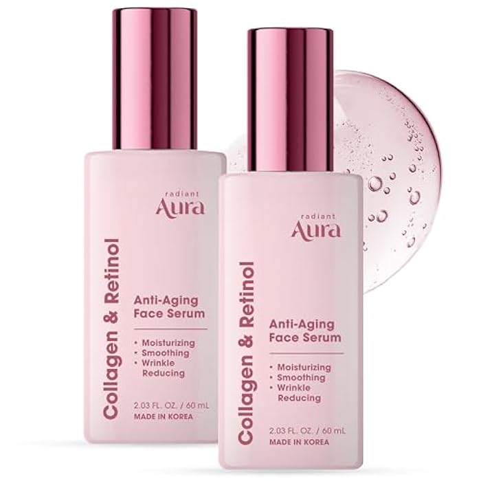 Radiant Aura Collagen & Retinol Serum For Face – Dermatologist Tested, Anti Aging, Korean Skin Care – Firming, Hydrating, Fast-Absorbing, Smoothing – Vegan, Clean Beauty – Pack of 2 - Image 1