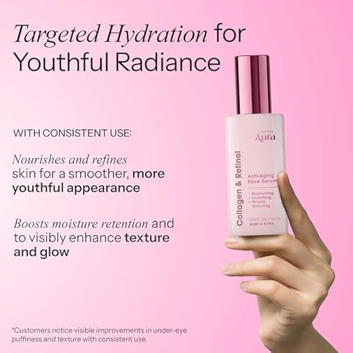 Radiant Aura Collagen & Retinol Serum For Face – Dermatologist Tested, Anti Aging, Korean Skin Care – Firming, Hydrating, Fast-Absorbing, Smoothing – Vegan, Clean Beauty – Pack of 2 - Image 3