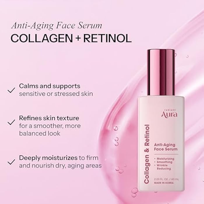 Radiant Aura Collagen & Retinol Serum For Face – Dermatologist Tested, Anti Aging, Korean Skin Care – Firming, Hydrating, Fast-Absorbing, Smoothing – Vegan, Clean Beauty – Pack of 2 - Image 2