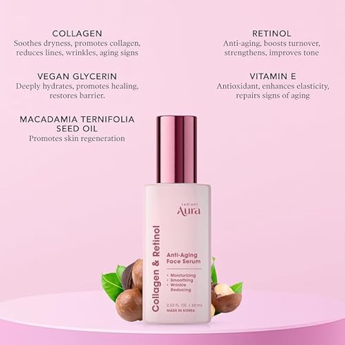 Radiant Aura Collagen & Retinol Serum For Face – Dermatologist Tested, Anti Aging, Korean Skin Care – Firming, Hydrating, Fast-Absorbing, Smoothing – Vegan, Clean Beauty – Pack of 2 - Image 4