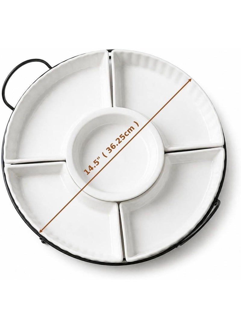 Master Gold 14.5 Inch Premium 5 Divided Porcelain Serving Plate with Metal Base | Glossy White Round Hospitality Plate for Nuts, Desserts and Fruits | Serving Plates - Image 3