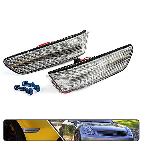Mingrui test 2Pcs G35 White LED Running Lights Amber Dynamic Sequential Blink Side Marker Lights for Infiniti G35 Coupe 2003-2007 Turn Signal Lamp Driving Light Clear Lens - Image 4