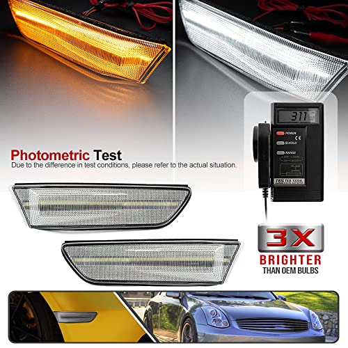 Mingrui test 2Pcs G35 White LED Running Lights Amber Dynamic Sequential Blink Side Marker Lights for Infiniti G35 Coupe 2003-2007 Turn Signal Lamp Driving Light Clear Lens - Image 2
