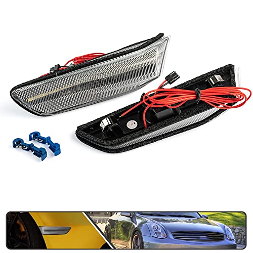 Mingrui test 2Pcs G35 White LED Running Lights Amber Dynamic Sequential Blink Side Marker Lights for Infiniti G35 Coupe 2003-2007 Turn Signal Lamp Driving Light Clear Lens - Image 5