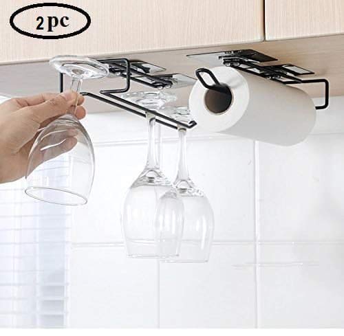 ZAVASIKA ZAVASIKA Self Adhesive Wall Mounted 3 in 1 Multi Functional Kitchen Rack for Towel Holder Pack of 2, Tissue Paper Rack, Wine Glass Holder (2)  - Image 2