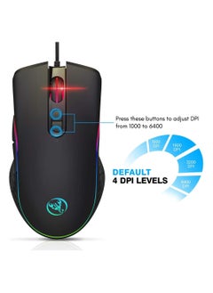 TKOOFN RGB Gaming Mouse, 4 DPI (1000/1600/3200/6400) Optical LED Mouse Wired with 7 Buttons RGB Marquee LED, Ideal for Laptop PC Computer Games  - Image 2