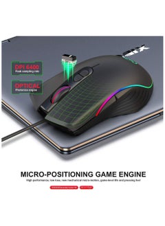 TKOOFN RGB Gaming Mouse, 4 DPI (1000/1600/3200/6400) Optical LED Mouse Wired with 7 Buttons RGB Marquee LED, Ideal for Laptop PC Computer Games  - Image 5