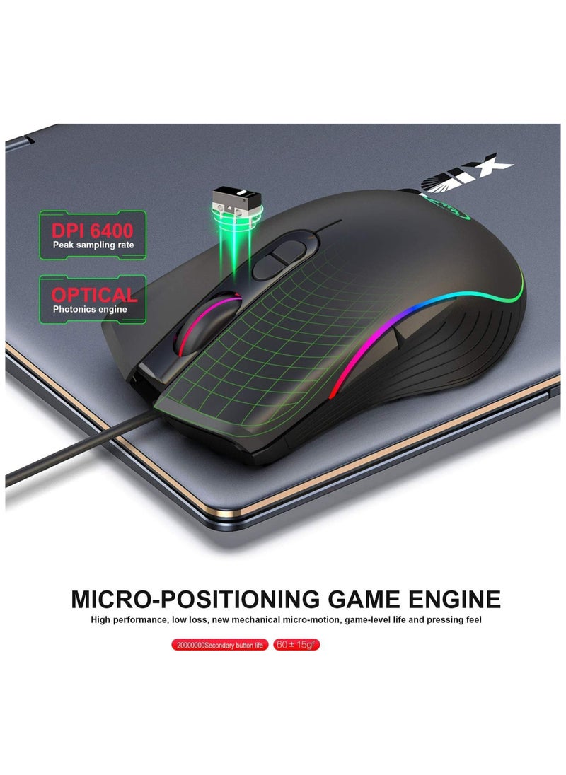 TKOOFN - RGB Gaming Mouse, 4 DPI (1000/1600/3200/6400) Optical LED Mouse Wired with 7 Buttons RGB Marquee LED, Ideal for Laptop PC Computer Games - Image 1