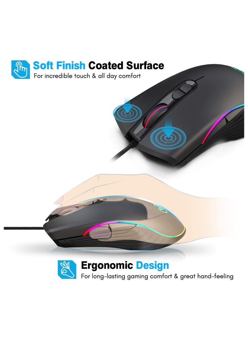 TKOOFN - RGB Gaming Mouse, 4 DPI (1000/1600/3200/6400) Optical LED Mouse Wired with 7 Buttons RGB Marquee LED, Ideal for Laptop PC Computer Games - Image 1