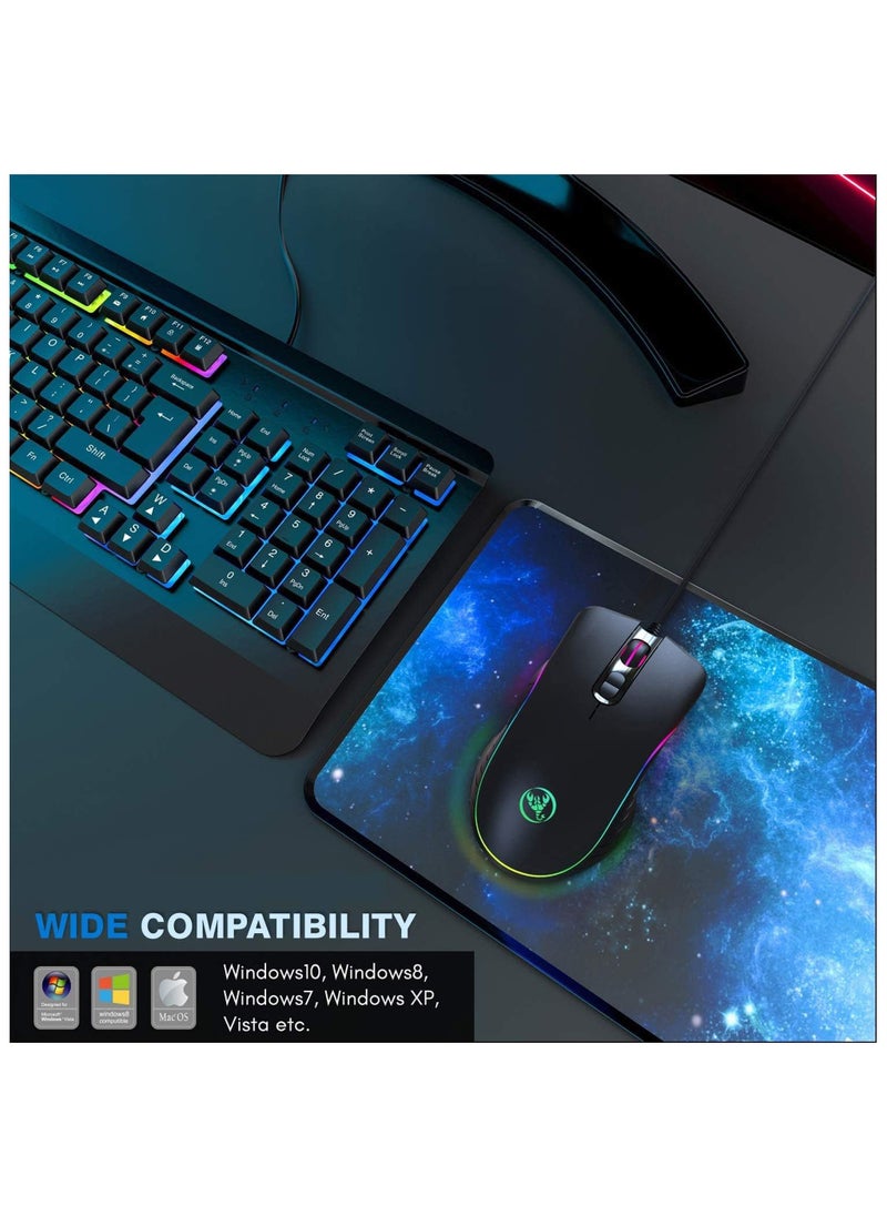 TKOOFN - RGB Gaming Mouse, 4 DPI (1000/1600/3200/6400) Optical LED Mouse Wired with 7 Buttons RGB Marquee LED, Ideal for Laptop PC Computer Games - Image 1
