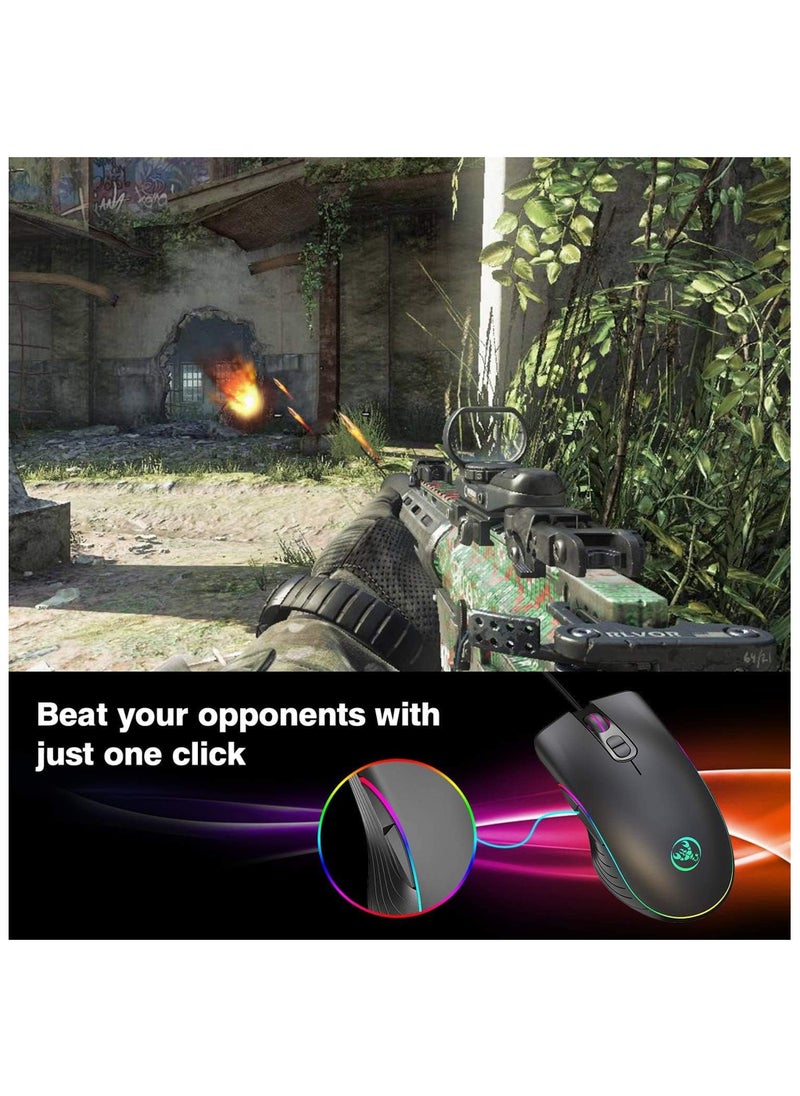 TKOOFN - RGB Gaming Mouse, 4 DPI (1000/1600/3200/6400) Optical LED Mouse Wired with 7 Buttons RGB Marquee LED, Ideal for Laptop PC Computer Games - Image 1