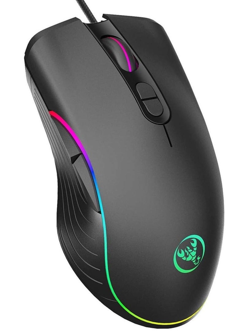 تكوفن ماوس الألعاب RGB، ماوس LED سلكي بدقة 4 نقطة في البوصة (1000/1600/3200/6400) مزود بـ 7 أزرار RGB LED، مثالي لأجهزة الكمبيوتر المحمولة وألعاب الكمبيوتر - Image 1