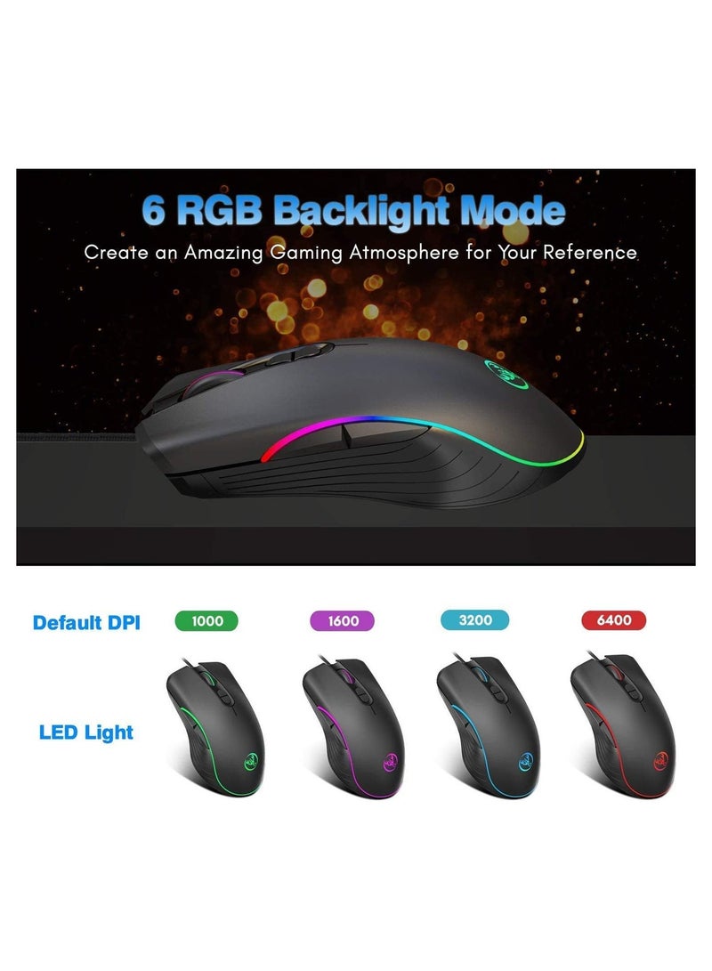 تكوفن ماوس الألعاب RGB، ماوس LED سلكي بدقة 4 نقطة في البوصة (1000/1600/3200/6400) مزود بـ 7 أزرار RGB LED، مثالي لأجهزة الكمبيوتر المحمولة وألعاب الكمبيوتر - Image 3