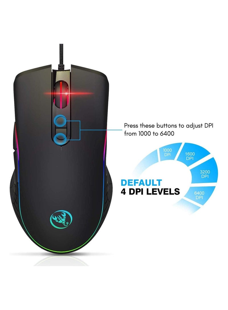 تكوفن ماوس الألعاب RGB، ماوس LED سلكي بدقة 4 نقطة في البوصة (1000/1600/3200/6400) مزود بـ 7 أزرار RGB LED، مثالي لأجهزة الكمبيوتر المحمولة وألعاب الكمبيوتر - Image 2