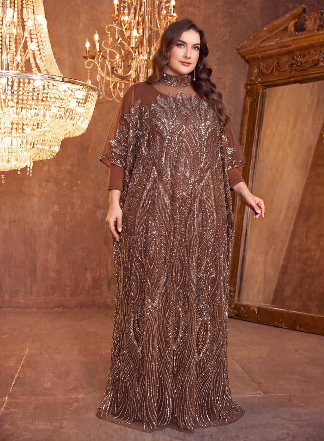 SUPGIR Plus Size Coffee Brown Sequin Kaftan - Image 3