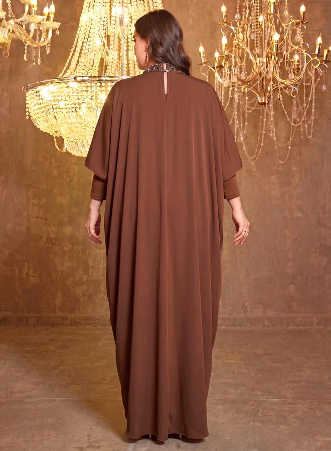 SUPGIR Plus Size Coffee Brown Sequin Kaftan - Image 2