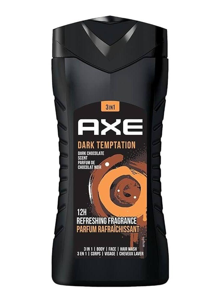 Axe Dark Temptation 3 In 1 Body, Face & Hair Wash for Men, Long-Lasting Refreshing Dark Chocolate Fragrance, Natural Origin Ingredients, Removes Odor 400 ml