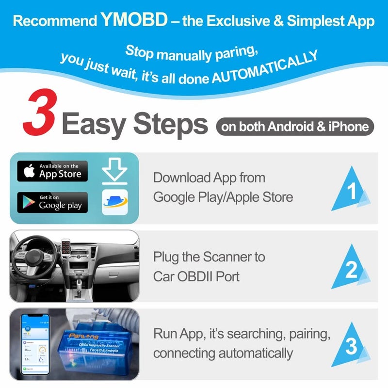 Panlong OBD2 Scanner Bluetooth OBDII Diagnostic Tool Car Code Reader Turn Off Check Engine Light Support Android Torque App - Image 4