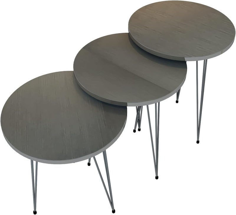 PAK HOME Set of 3 Nesting End Tables - Round Wood Stacking Coffee Side Accent Table with Metal Legs for Living Room, Office, Nightstands for Bedroom - Image 5