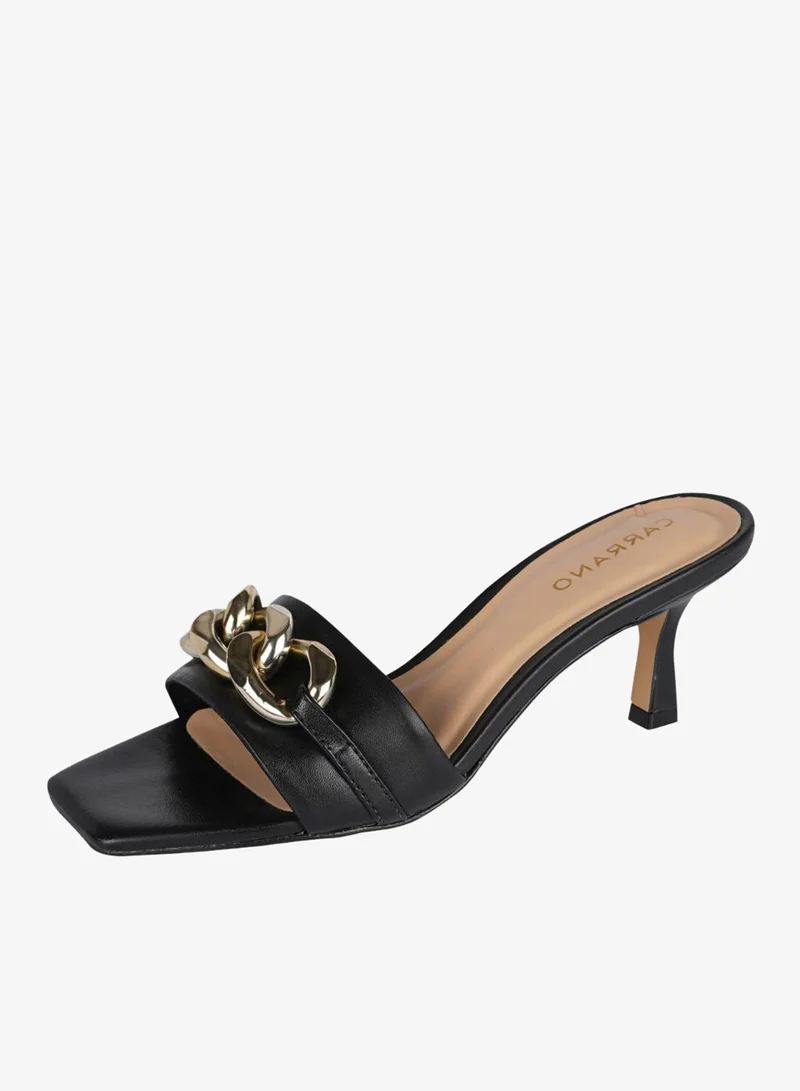 Carrano Black Carrano Ladies Open Back Chain-detail Thin Heel Sandals 322017 Cab402 for Women | Best Price UAE