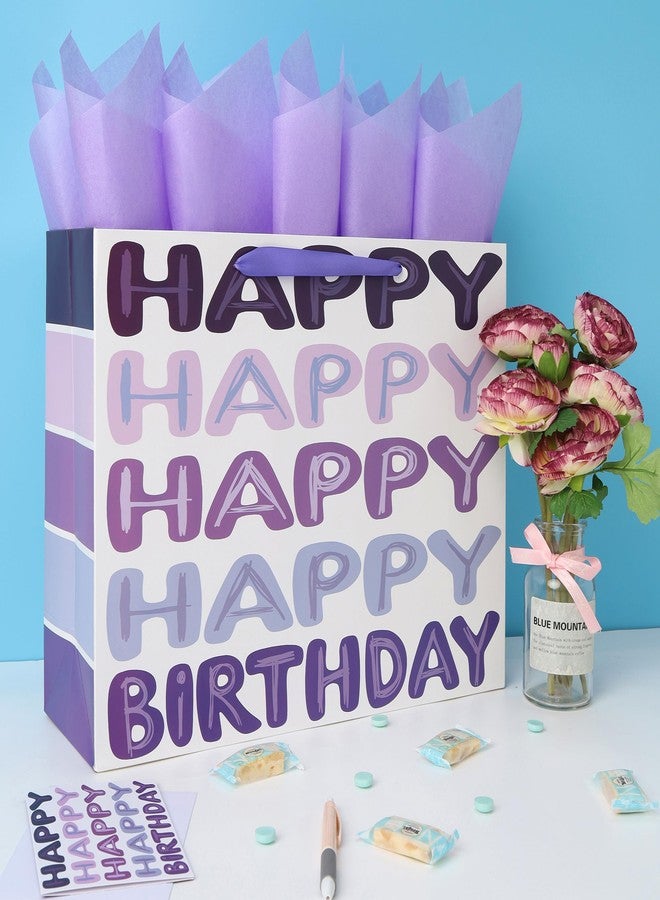 Qirrmiy 16.5" Extra Large Purple Happy Birthday Gift Bag Set with Handles, Greeting Card, Tissue Papers and Stickers for Women Girls Kids Teens, Words Design, 1 Pcs - Image 5