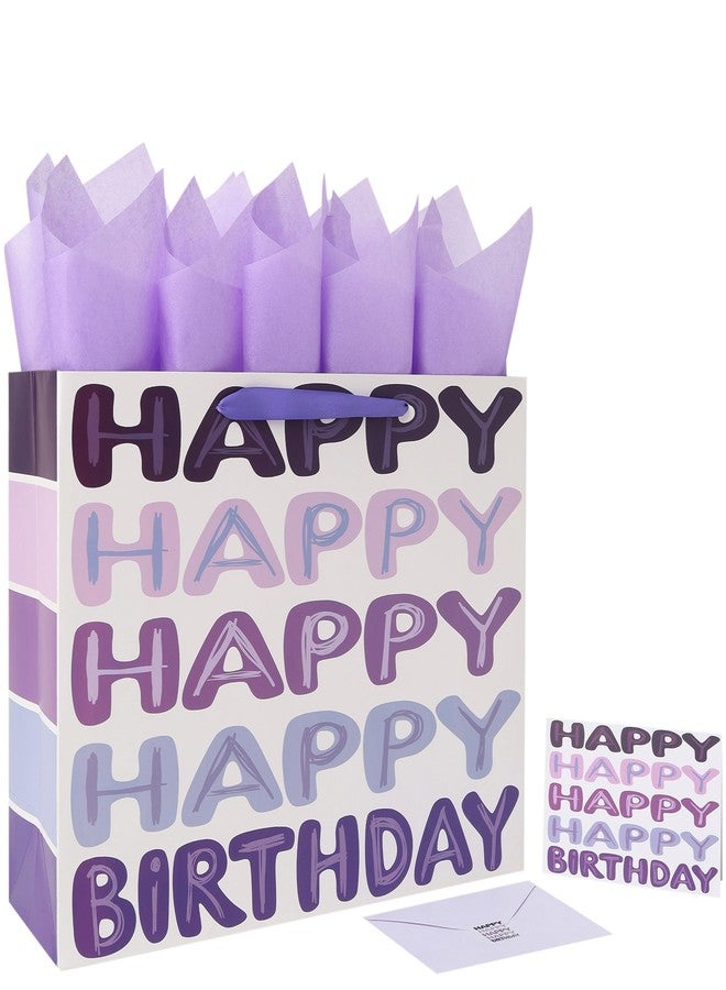 Qirrmiy 16.5" Extra Large Purple Happy Birthday Gift Bag Set with Handles, Greeting Card, Tissue Papers and Stickers for Women Girls Kids Teens, Words Design, 1 Pcs - Image 1