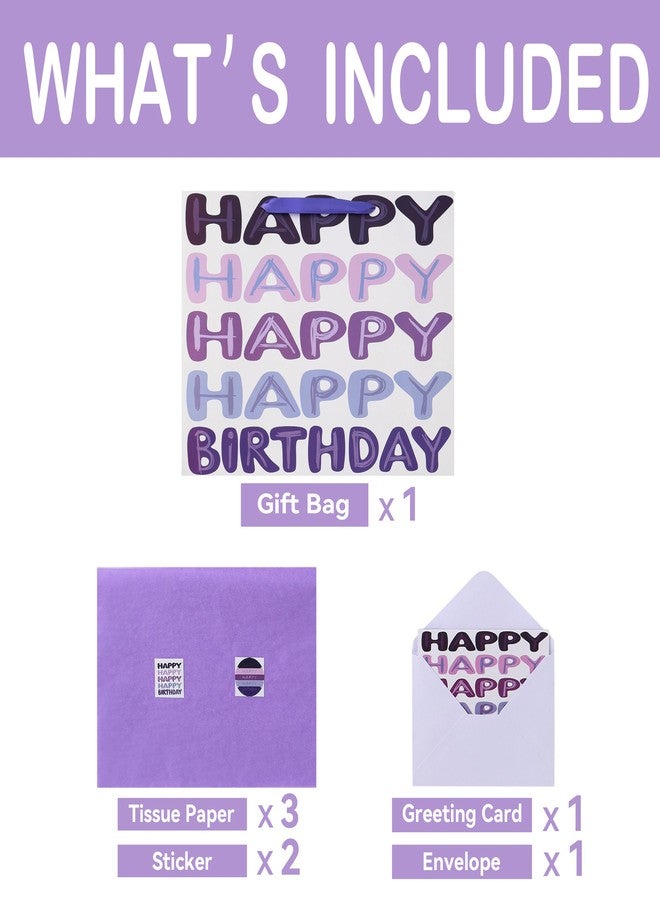 Qirrmiy 16.5" Extra Large Purple Happy Birthday Gift Bag Set with Handles, Greeting Card, Tissue Papers and Stickers for Women Girls Kids Teens, Words Design, 1 Pcs - Image 3
