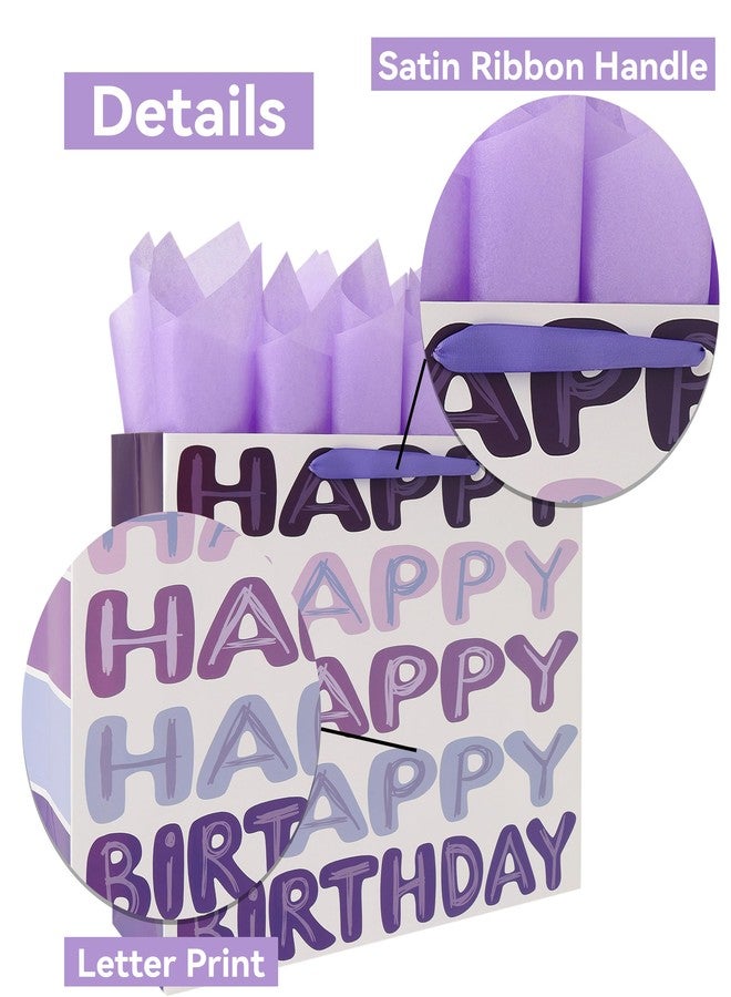 Qirrmiy 16.5" Extra Large Purple Happy Birthday Gift Bag Set with Handles, Greeting Card, Tissue Papers and Stickers for Women Girls Kids Teens, Words Design, 1 Pcs - Image 4