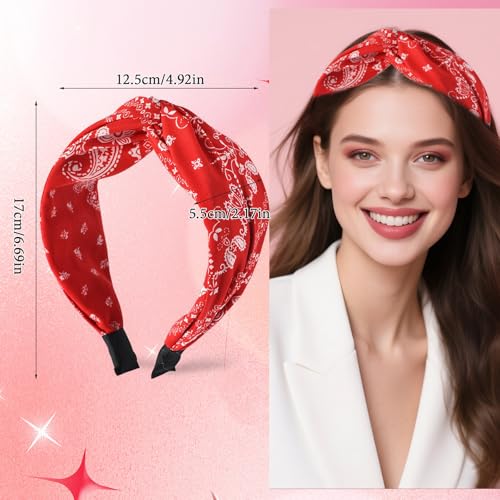CoolShef Bandana Headbands for Women | Red Hair Band for Girls with Cross Twist Knot | Wide Non-Slip Boho Paisley Headband for Fashion, Workout, and Travel - Image 3