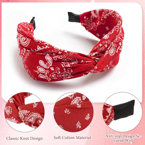 CoolShef Bandana Headbands for Women | Red Hair Band for Girls with Cross Twist Knot | Wide Non-Slip Boho Paisley Headband for Fashion, Workout, and Travel - Image 4