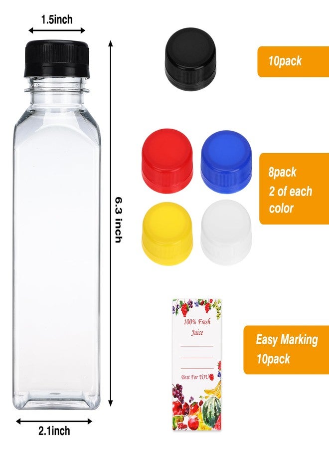 SUPERLELE 10pcs 12oz Plastic Juice Bottles with Different Color Caps, Reusable Juice Containers with Lids for Juicing, Smoothie, Drinking - Image 2