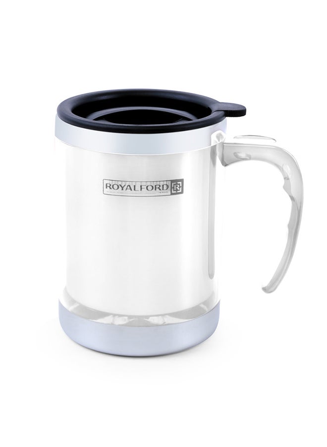 Royalford Double Wall Travel Mug 400Ml Ss 304 Inner Pot Hot Cold Silver/Black - Image 1