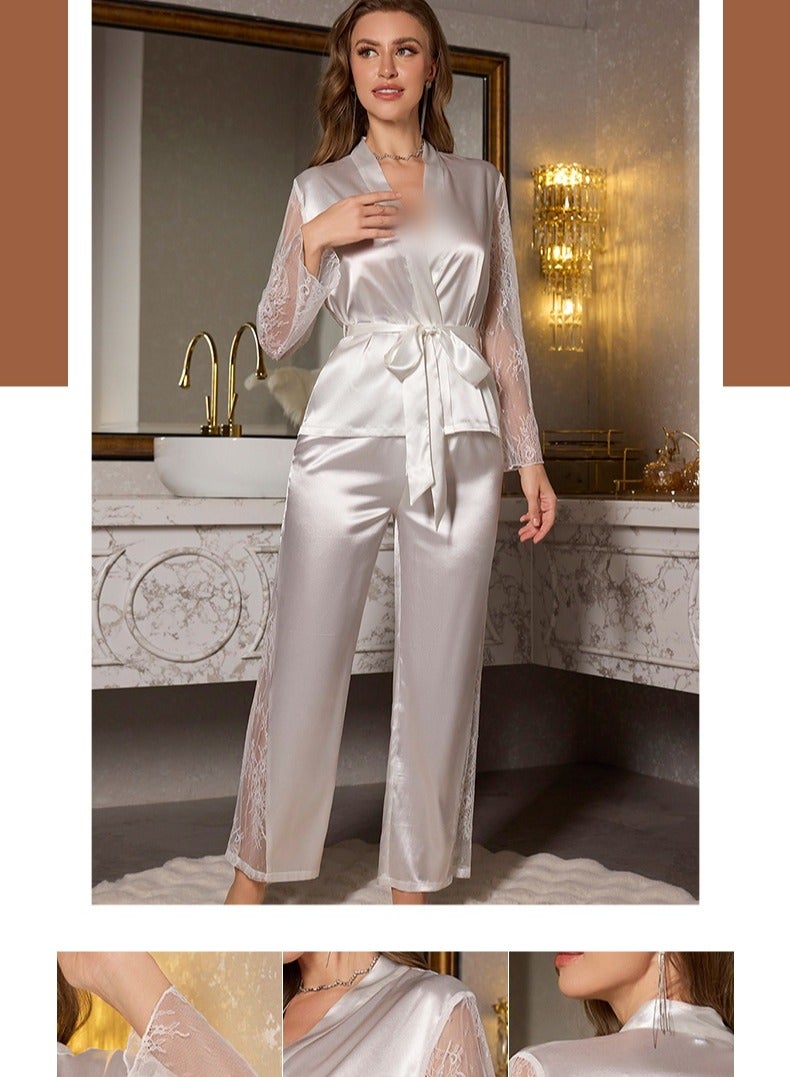 Long Sleeved Long Pants Lace Sleepwear Home Suit Set  - Image 3