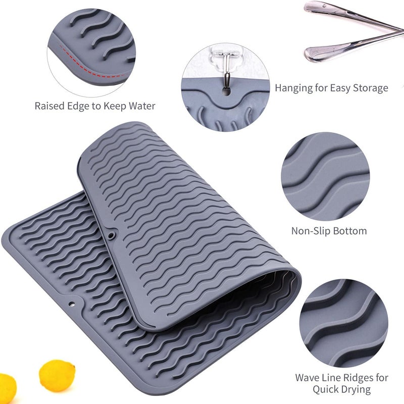 BluBasket Silicone Dish Drying Mat Drying Mat for Kitchen Counter Heat Resistant Mat Easy Clean drainboard mat NonSlip Dish Drainer Pad for Kitchen Counter 1612 - Image 4