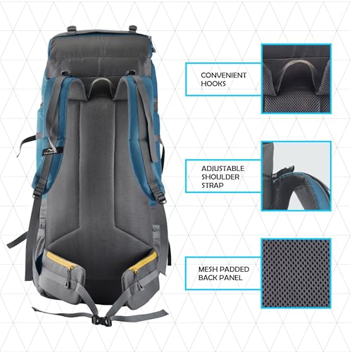 TRAWOC Stonex 60L Travel Backpack for Men & Women | Trekking & Hiking Rucksack with Laptop Sleeve, Rain Cover, YKK Zippers, Padded Hip Belt, Water-Resistant Fabric | 3 Year Warranty (HK001)-Navyblue - Image 4