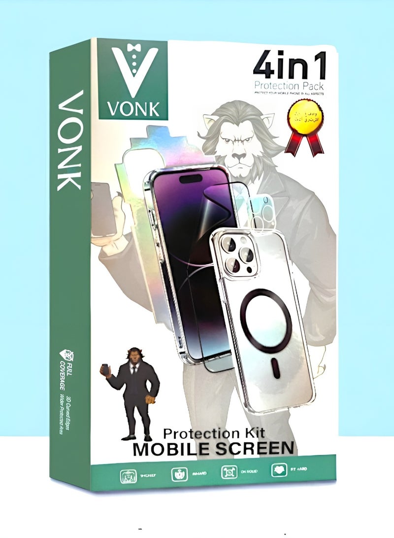 Vonk Protection Package (4in1) Clear Magnetic Case for iPhone X with Screen Protector, Full Back Protection and Camera Lens Protector, Complete Coverage Set for Apple iPhone X - Image 1
