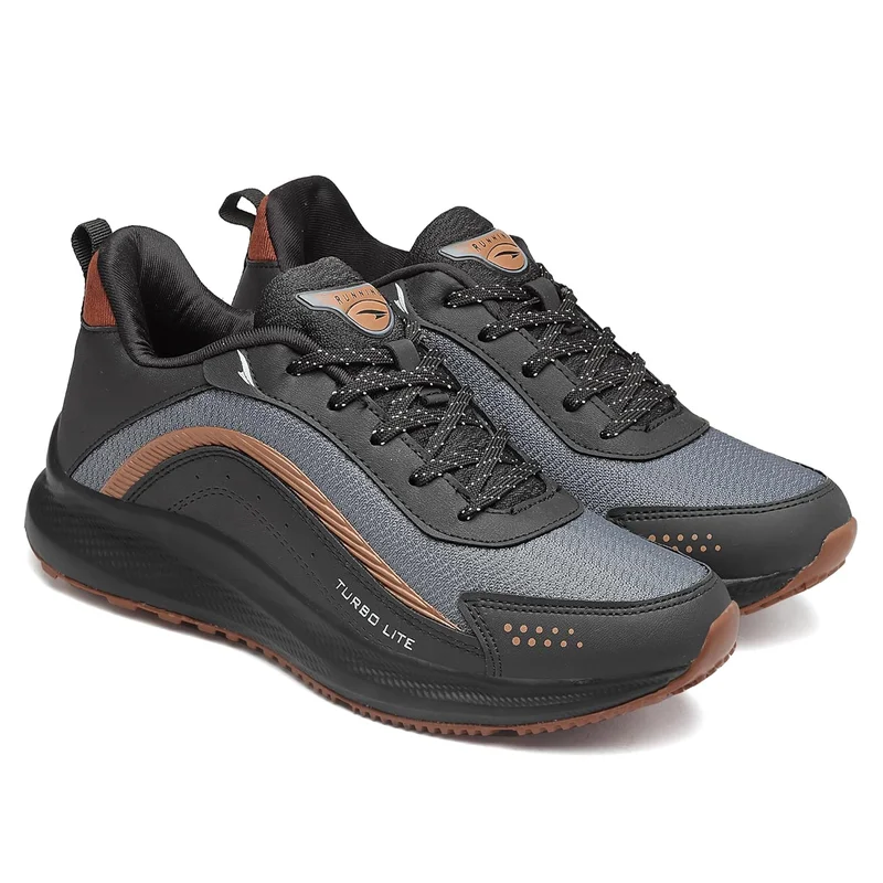 Asian Lightweight Black Tan Running Shoes for Men and Boys
