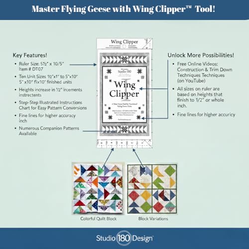 Studio 180 Design Deb Tuckers Wing Clipper Quilting Tool Trim Down for Perfect Flying Geese Units Every Time 10 Sizes Oversize Trim Method Acrylic Ruler - Image 3