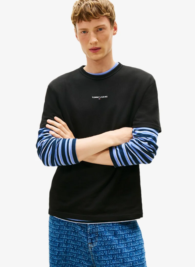 تومي جينز Linear Logo Crew Neck T-Shirt