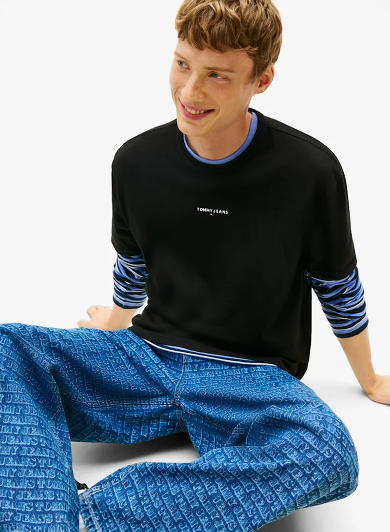 TOMMY JEANS  Linear Logo Embroidery Relaxed T-Shirt for Men | Best Price UAE
