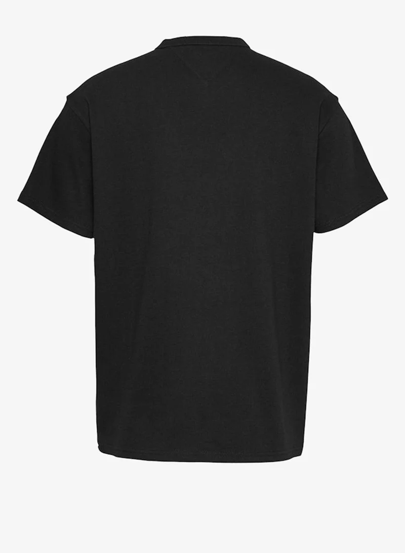 Tommy Jeans Black Linear Logo Embroidery Relaxed T-Shirt for Men | Best Price UAE